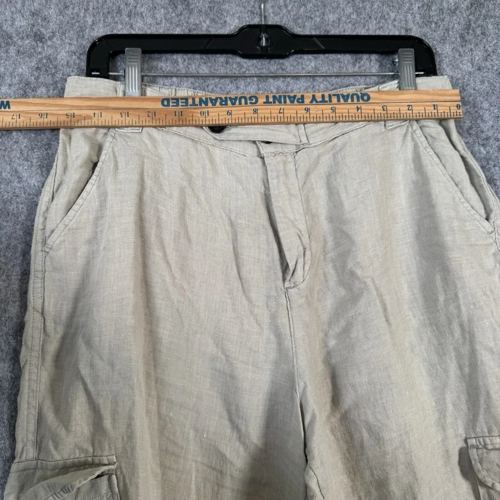 Rachel Roy Linen Cargo Pants Womens Large Moss Green Boho Lagenlook Minimalist